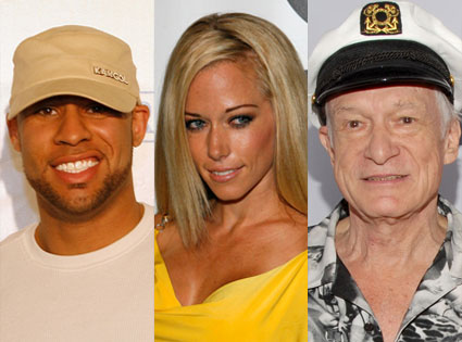 Hank Baskett, Kendra Wilkinson, Hugh Hefner Hank Baskett, Kendra Wilkinson, Hugh Hefner